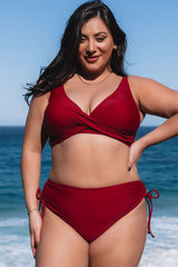 Plus Size Twist Front Solid Color High Waisted Bikini Set