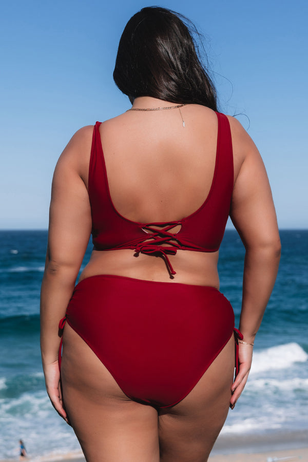 Plus Size Twist Front Solid Color High Waisted Bikini Set