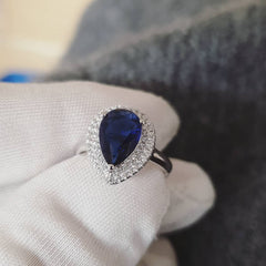 925 Sterling Micro Pave Blue Sapphire Cz Pear Drop Ring J-Jaz Seasah