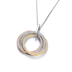 925 Sterling Silver, Yellow Rose Gold Plated Cz Pendant with 18" Chain Seasah