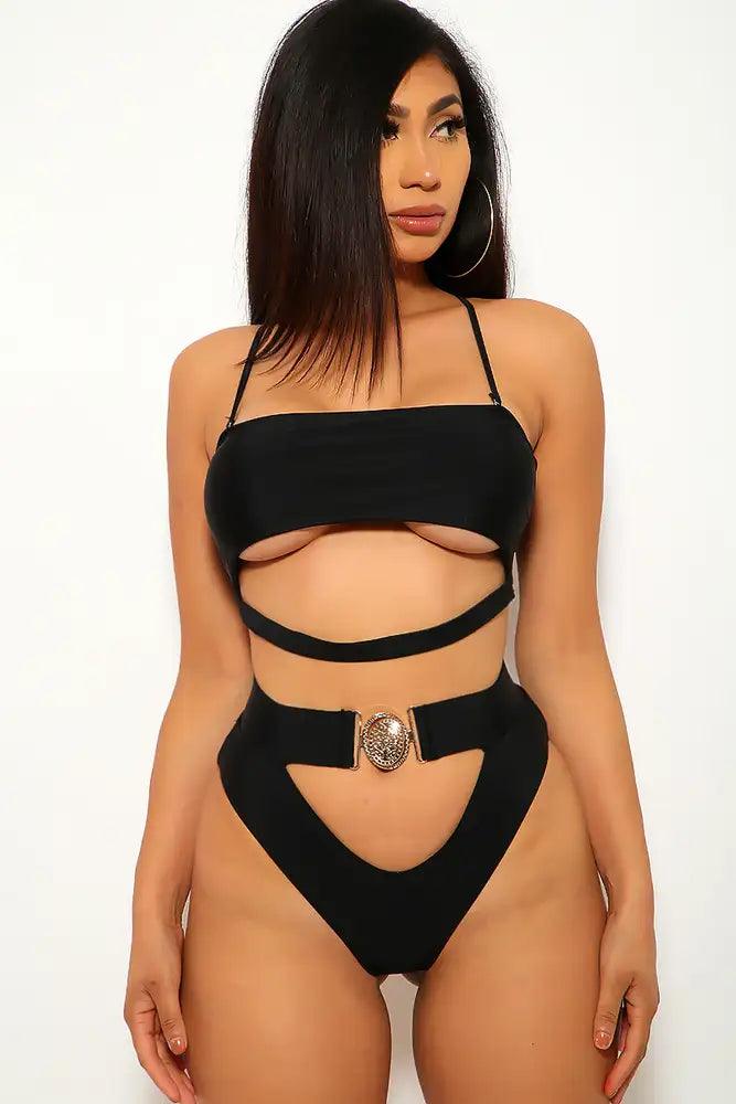 Black Cut Out Padded Two Piece Swimsuit Seasah