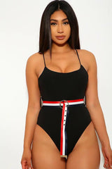 Black Ribbed Stripe One Piece Swimsuit Seasah