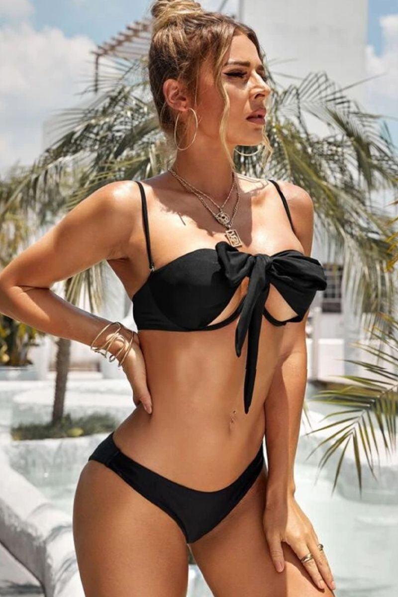 Black Strappy Underwire Multi Styles Two Piece Swimsuit Seasah
