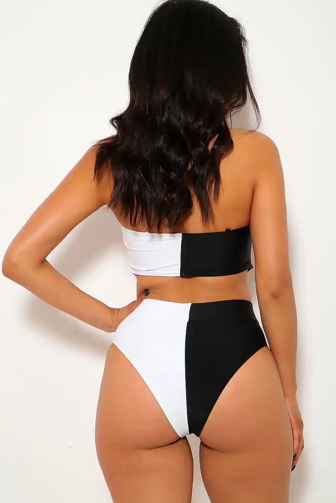 Black White Cut Out Padded Two Piece Swimsuit Seasah