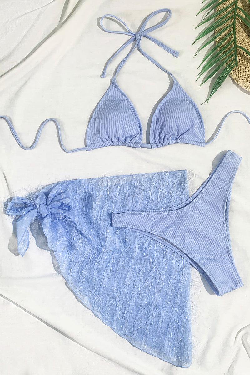 Blue Fringe Shimmery Accent Three Piece Swimsuit Seasah