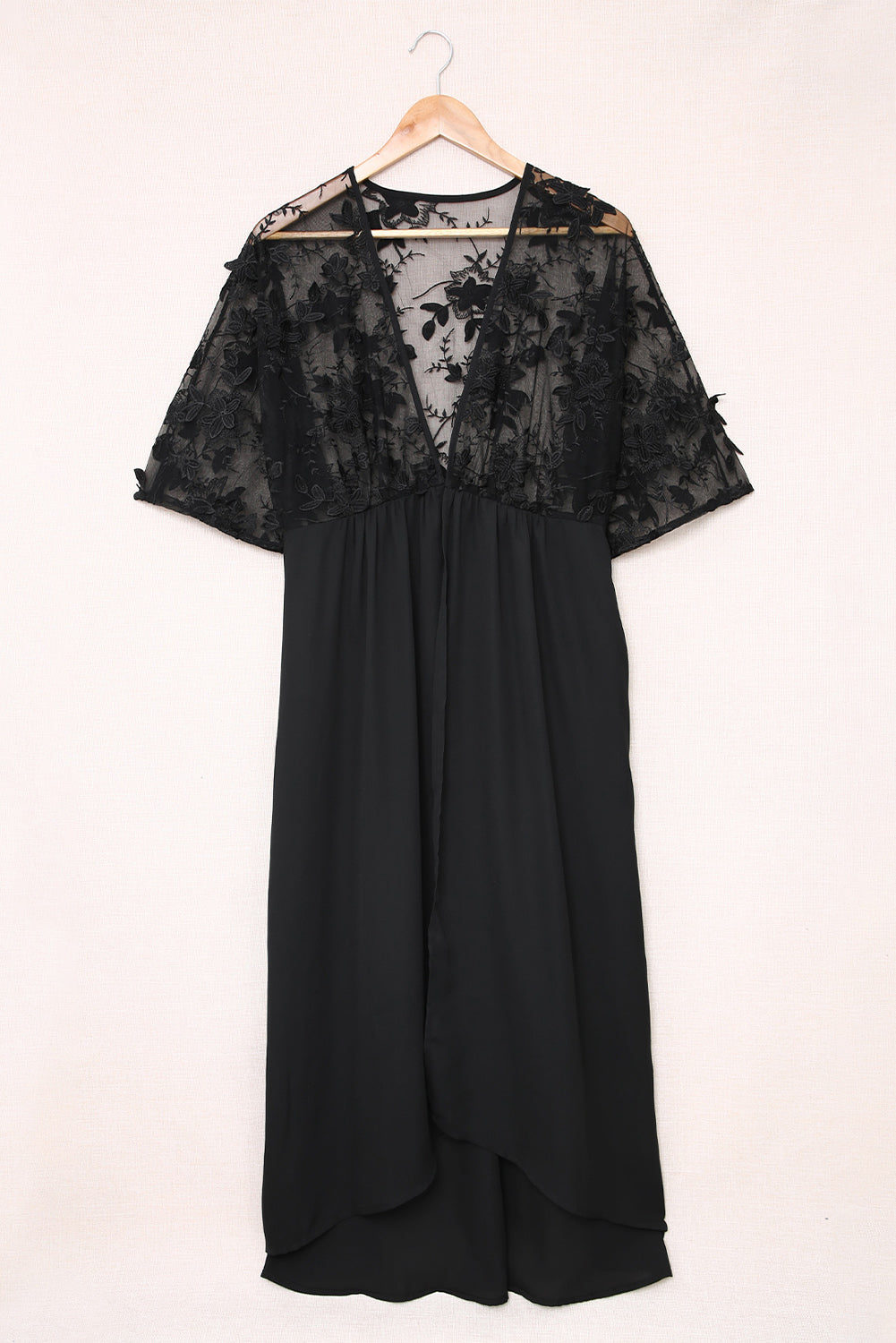 Black Lace Crochet Long Kimono
