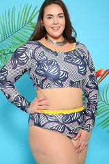 Navy Marigold Blue Design Plus Size Two Piece Swimsuit Seasah