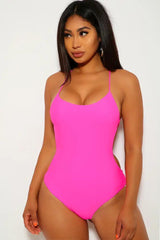 Neon Pink Strappy One Piece Swimsuit Seasah