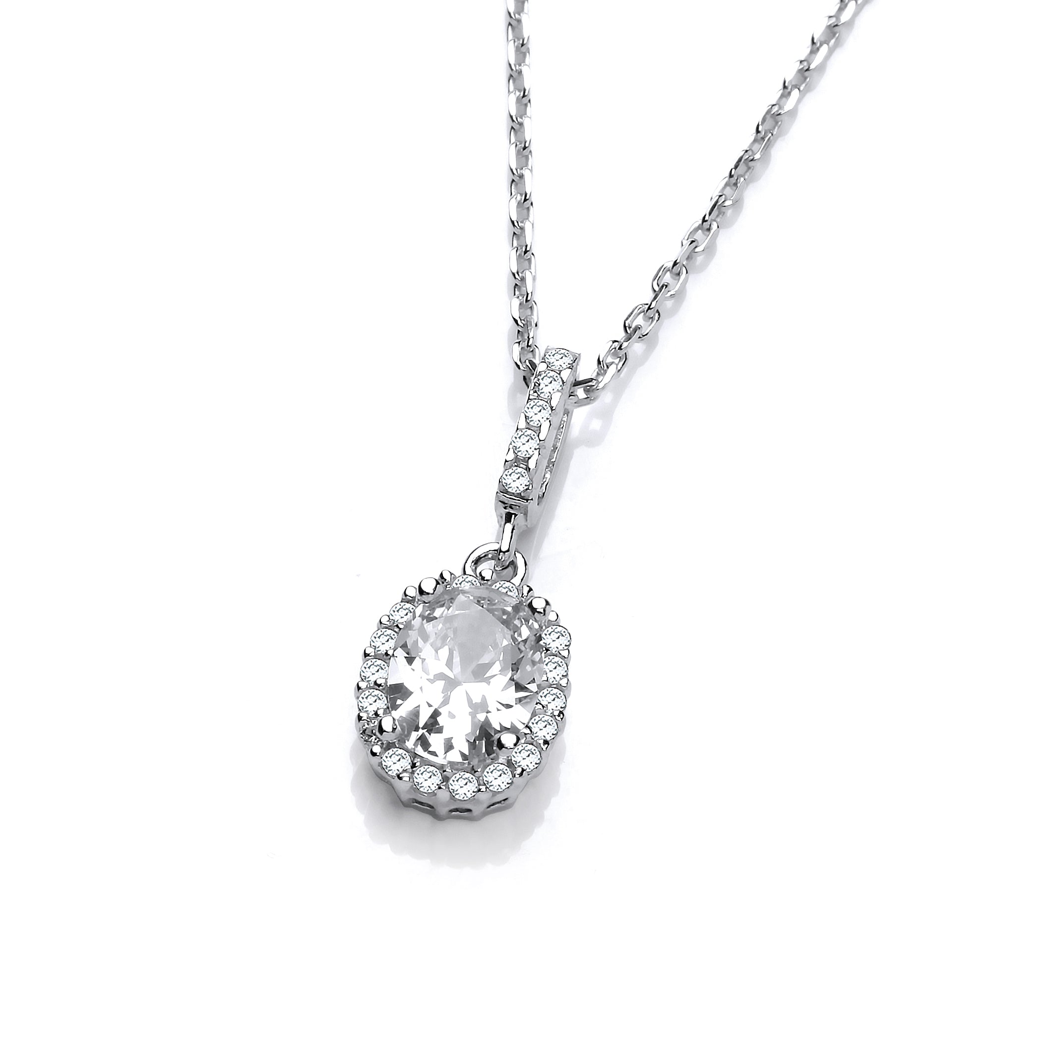 Oval Clear CZ Drop Pendant with 18" Chain Seasah