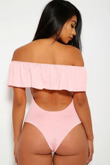 Pink Lace Up Ruffled One Piece Swimsuit Seasah