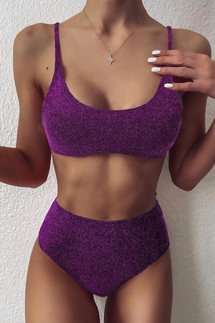 Purple Shimmery High Waist Two Piece Swimsuit Seasah