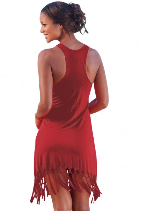 Red Beach Time Fringes Long Shirt
