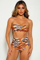 Tiger Print Bandeau High Waist Swimsuit Seasah
