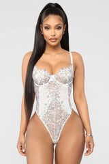 White Contrasting Positions Lace Teddy Seasah