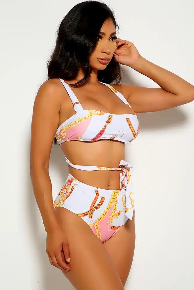 White Strappy Graphic Print Two Piece Swimsuit Seasah