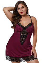Wine Red Venecia Plus Size Chemise with Lace Trim Seasah
